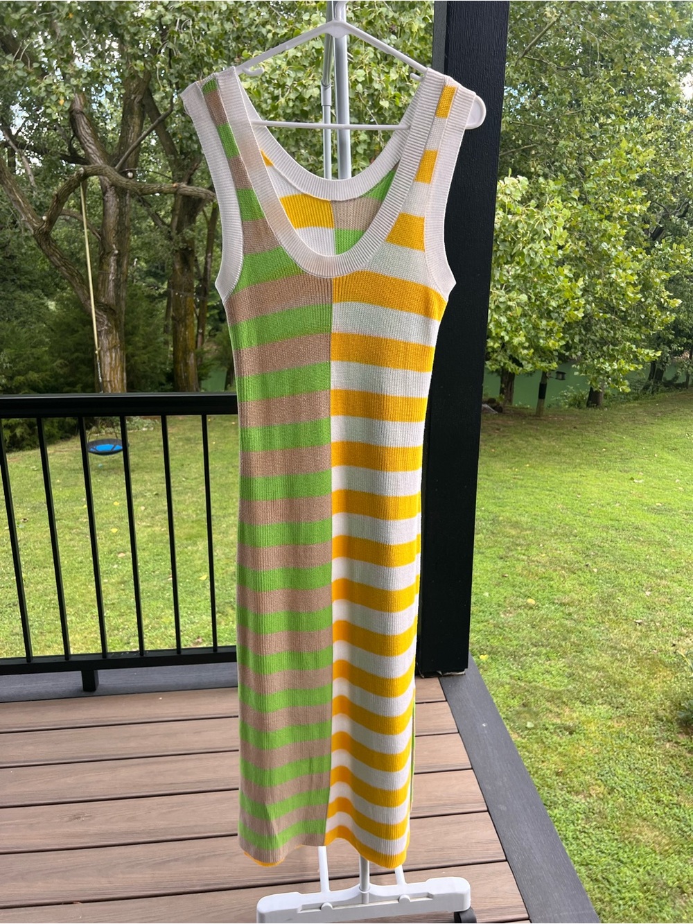 Sleeveless Striped Knit Midi Dress in Yellow, White, Green, Tan MEDIUM